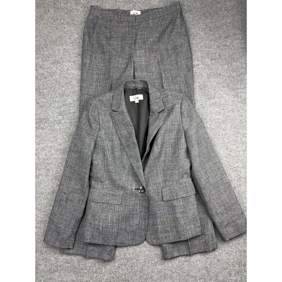 Le Suit Pantsuit Womens 10 Gray Two Piece Blazer Pants One Button Lined Stretch - Picture 1 of 13